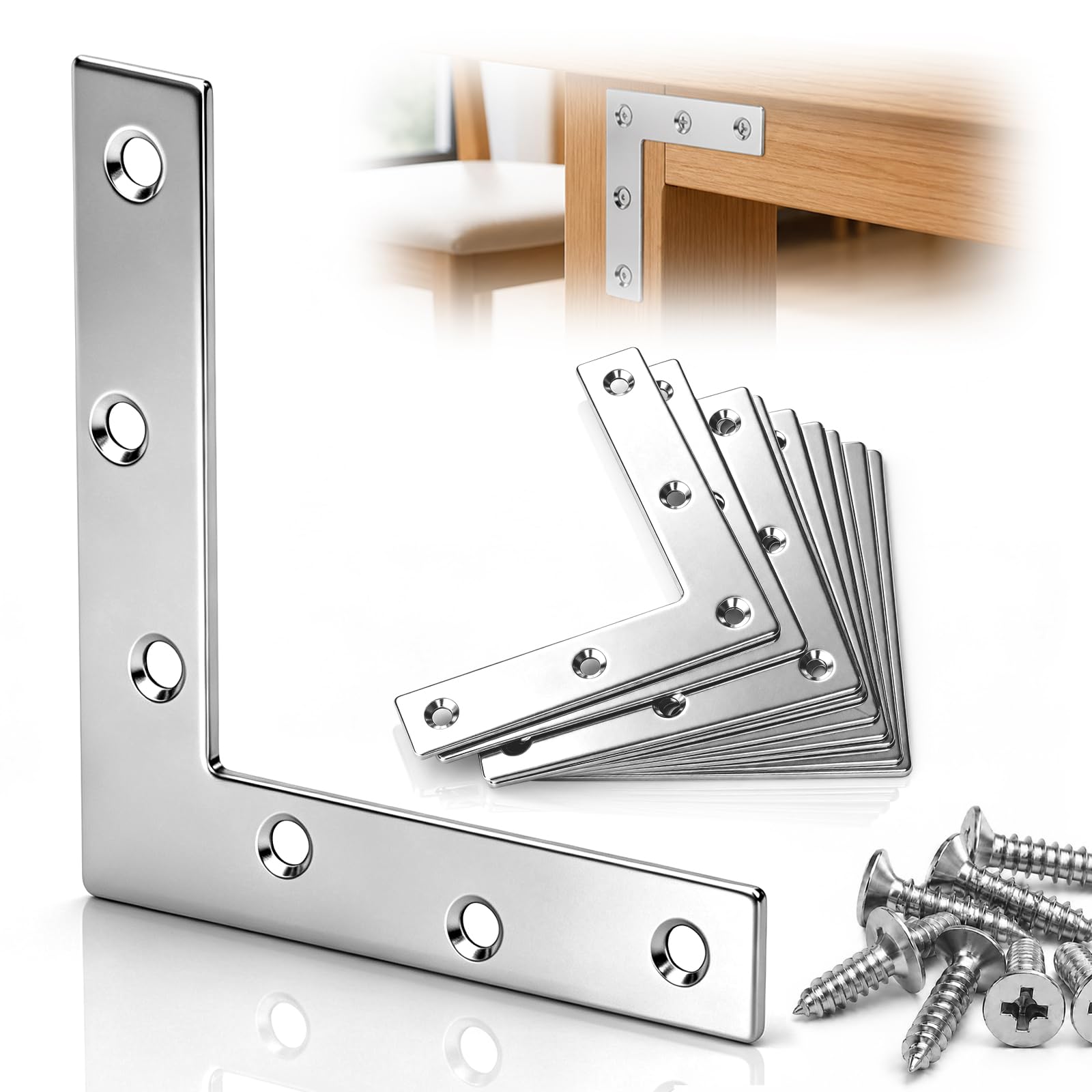 mawmuaw 24pcs Corner Brace 50x50mm Stainless Steel, with 96 Screws for Wood