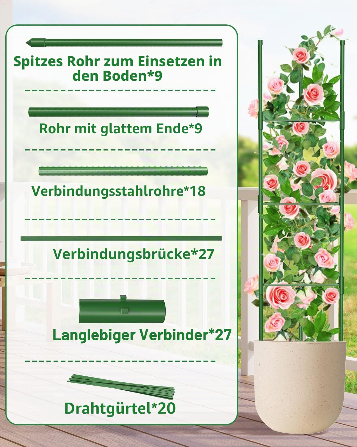 MYMULIKE 4 Sätze Tomaten Rankhilfe (Green, 120CM)