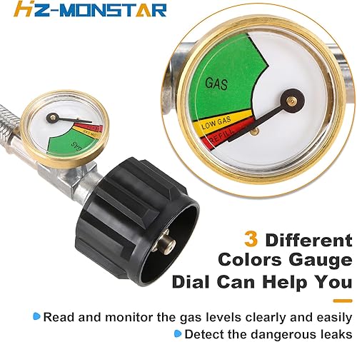 Miniatura 4 de Adaptador de manguera de propano de 6 pies de 1 libra a 20 libras con adaptador de manguera de propano trenzado de acero inoxidable para tanque