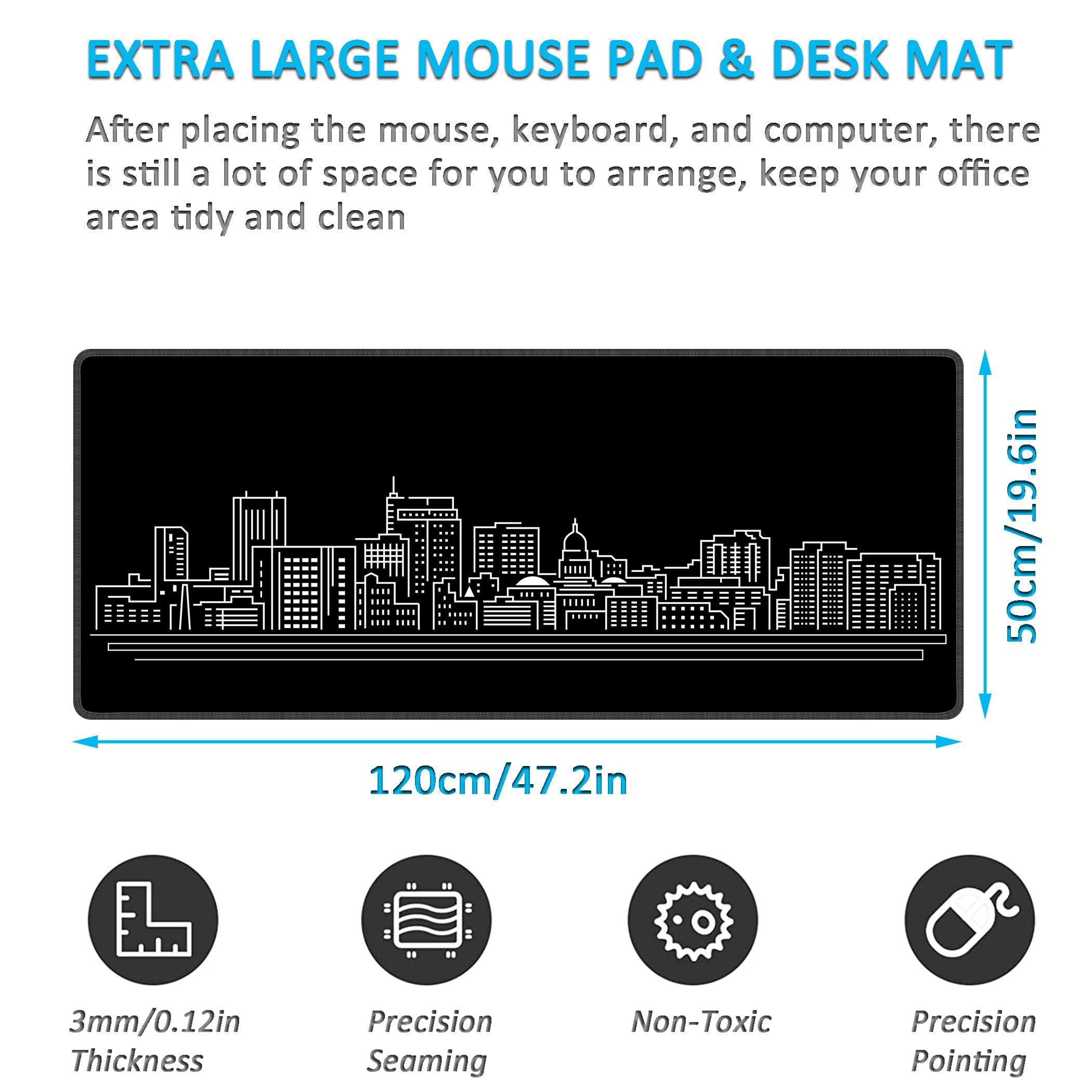 LL-COEUR Alfombrilla de Ratón Grande para Juego Negro 120x50x0,3CM Almohadilla de Escritorio Teclado Ordenador XXL Speed Gaming Mousepad XL
