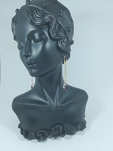 Vista 2 de Aretes colgantes extra largos de 2 cadenas de oro de 14 quilates con cristales austriacos raros chapados en puro gota para mujeres, San Valentín