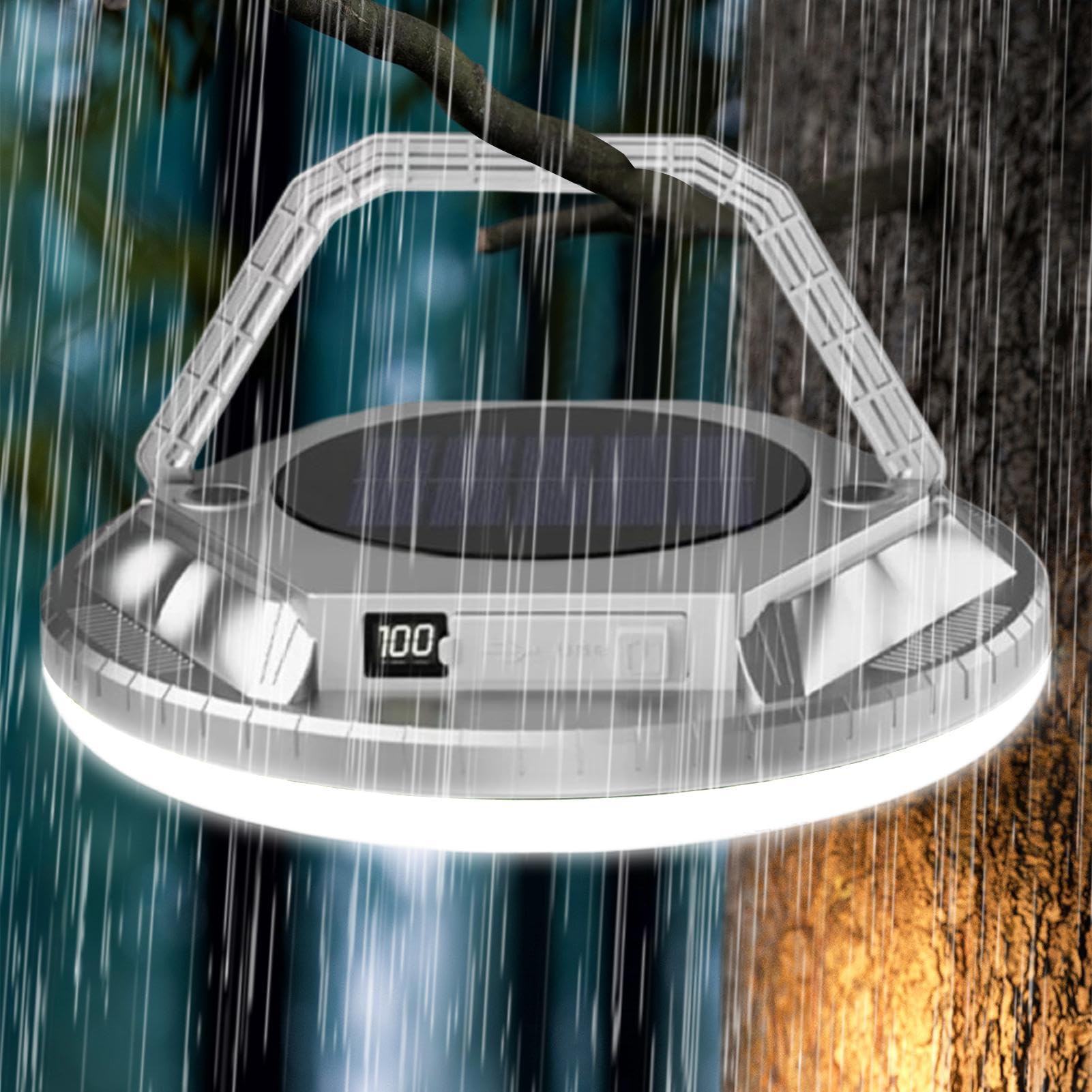 Latarka Kempingowa LED 1600 Lumen Zasilana Energią Słoneczną Latarnia | Wodoodporna Latarka LED do Plecakowania Ogrodu Tarasu Balkonu Wędrówek Werandy