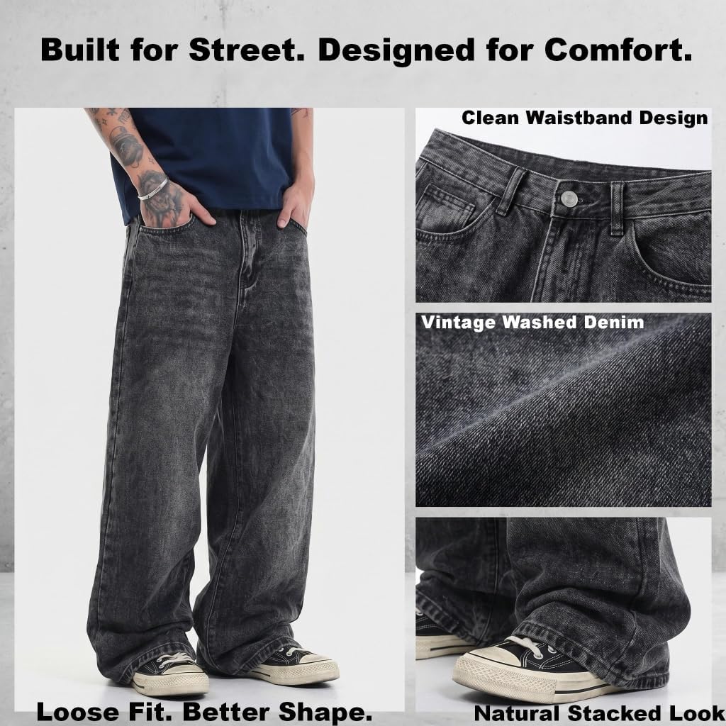 Men's Y2K Baggy Wide Leg Jeans Vintage Loose Fit Streetwear