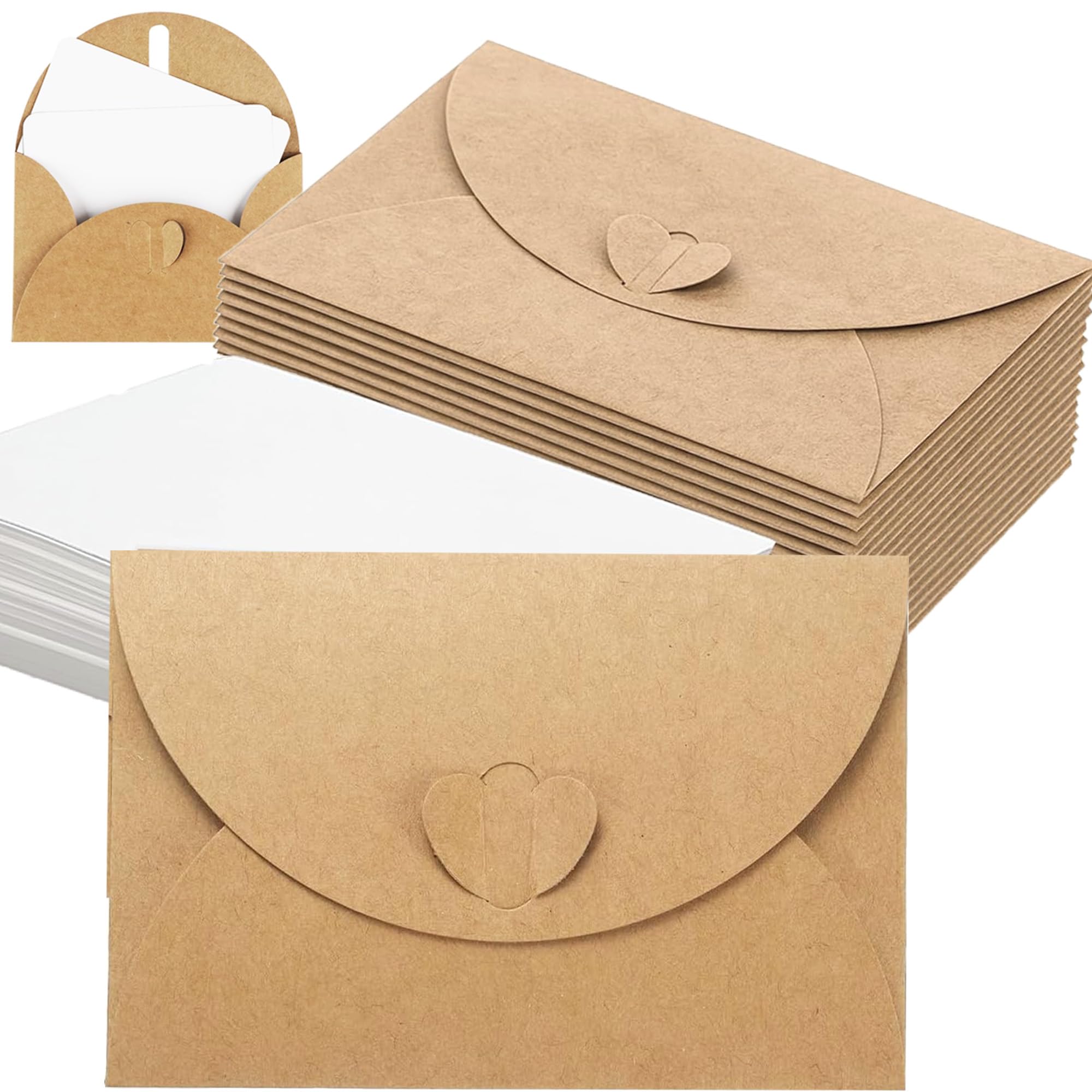 50 Pcs Mini Envelopes with Heart Clasp, Mini Cute Kraft Paper Envelopes,Gift Card Holders 4 x 2.7in,for Business Cards, Weddings Favors (50)