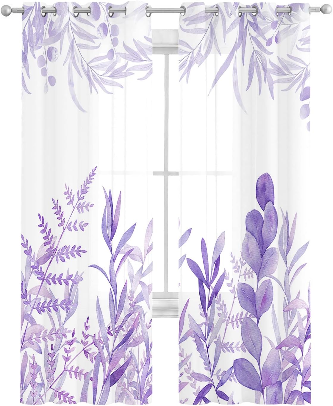 LUSWEET Window Curtains Purple Leaves Violet Spring