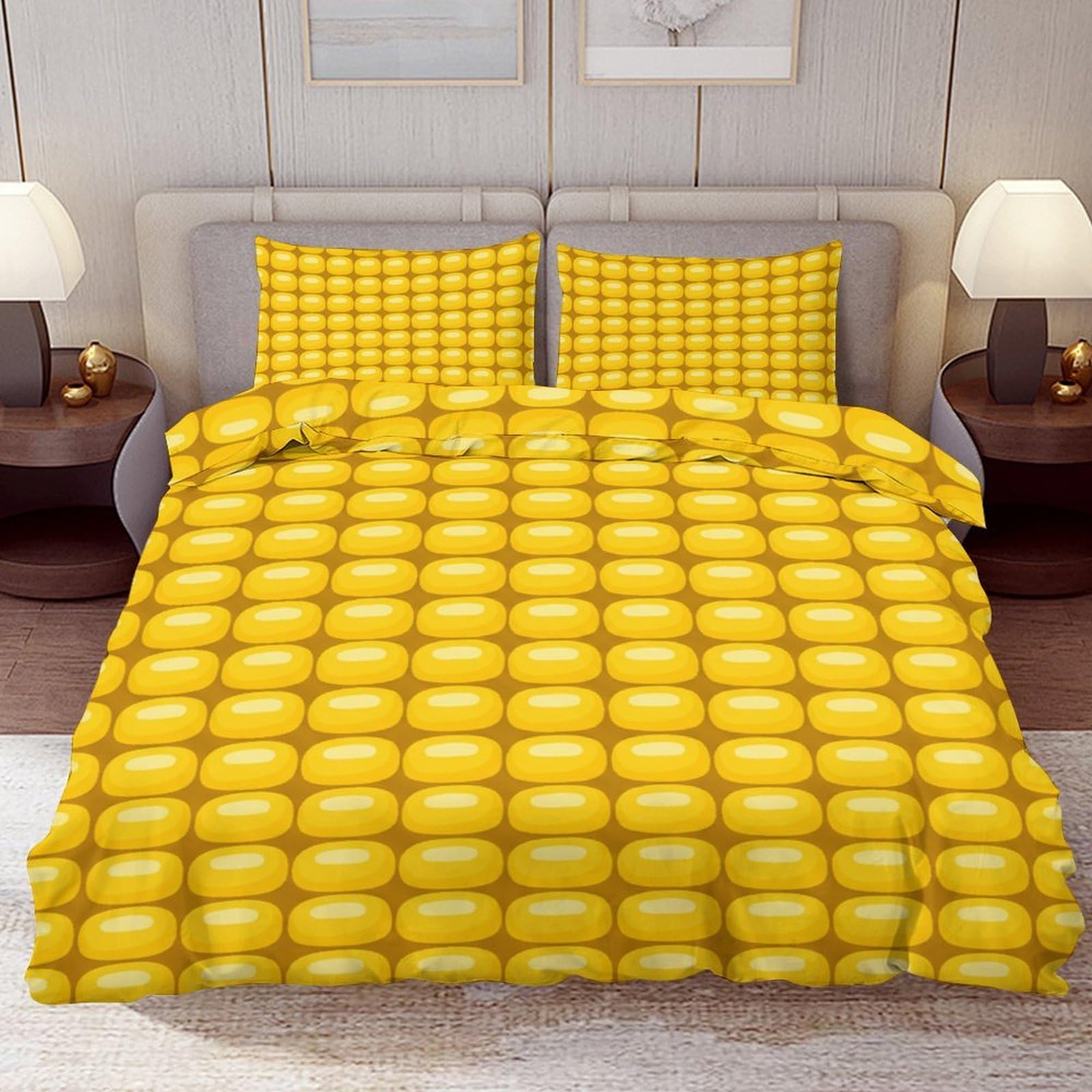 Delerain Comforter Cover Set Full Size, Yellow Corn 3-Piece Bedding Set for Boys Girls Teens Modern Soft Microfiber Bedroom Set Room Decor, 1 Duvet Cover + 2 Pillowcases