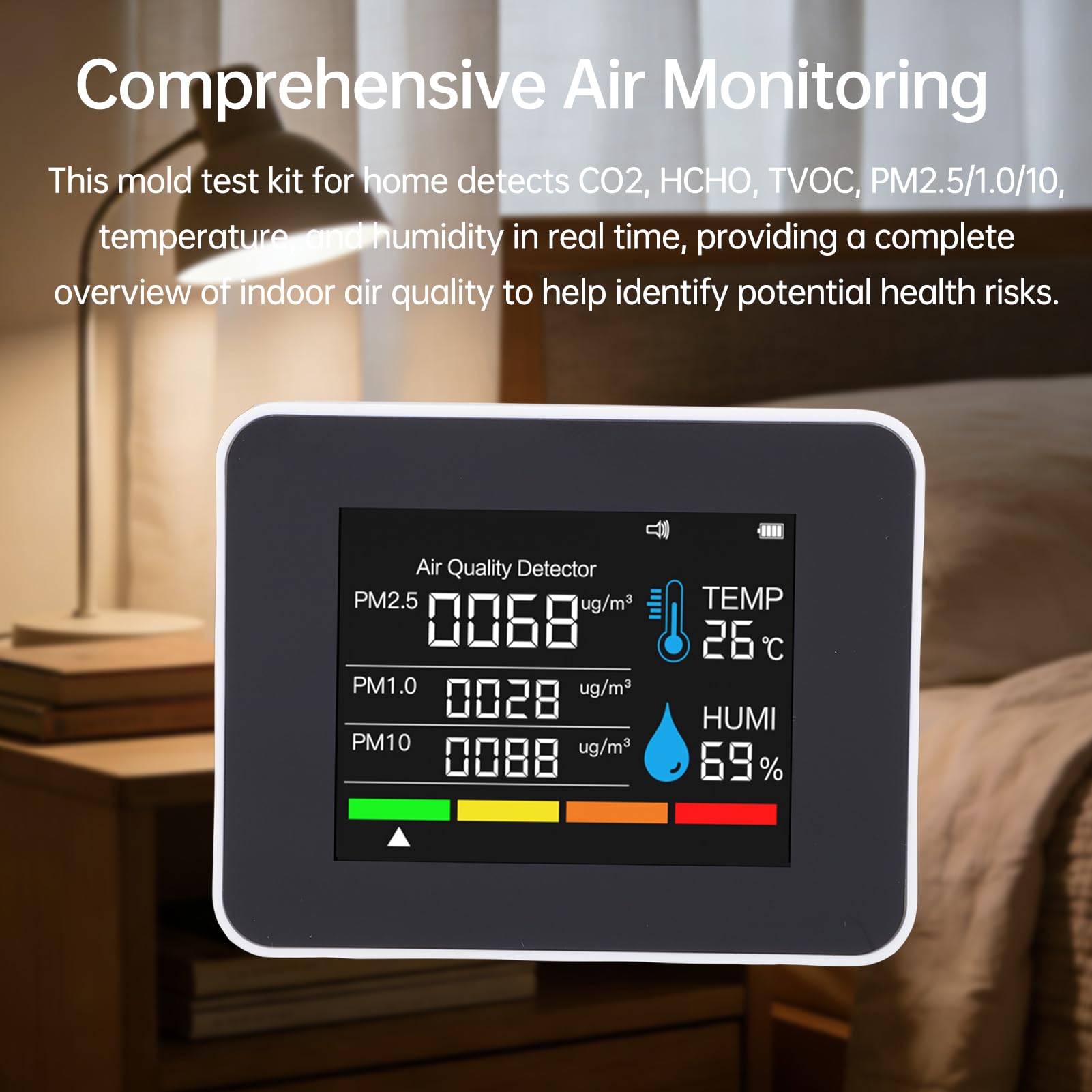 Monitor de calidad del aire 8 en 1 para el hogar, detector interior de CO2 HCHO TVOC PM2.5 PM10 (Blanca 2CO8T)