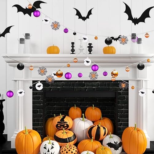 Miniatura 5 de Paquete de 56 adornos de bola colgante de Halloween, bolas inastillables, adornos de murciélago araña para decoración de árbol de Halloween,