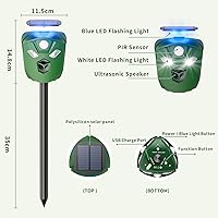 Vista 7 de Repelente Solar Ultrasónico de Animales para Exteriores, Disuasorio de Gatos de 360° Todo Alrededor para Exteriores con 6 Luces Intermitentes y 3