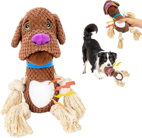 LITTLE GUY Juguete chirriante para perro, juguete masticable de animales de peluche, juguete masticable chirriante para cachorros, juguete de cuerda