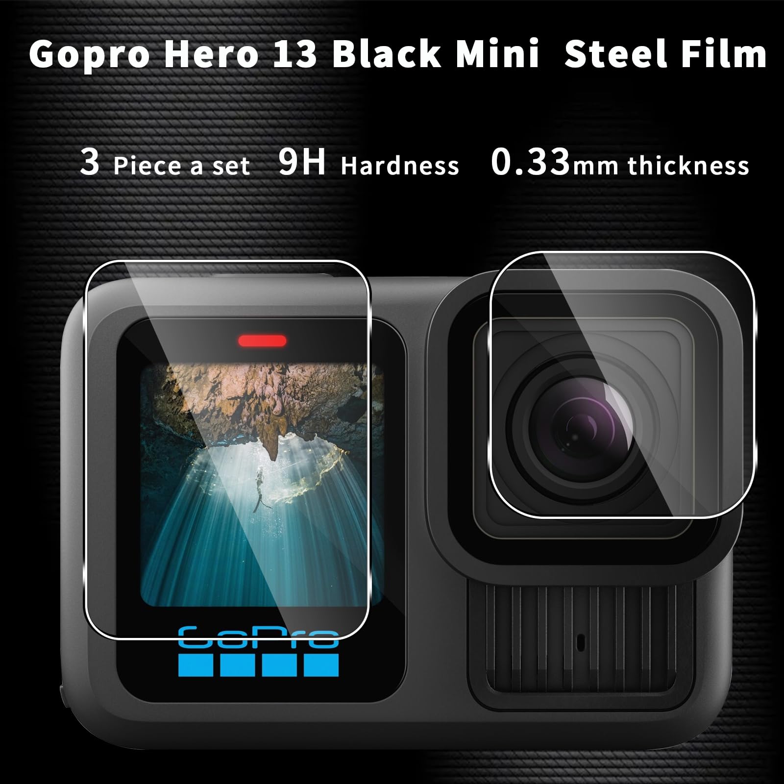 QULLOO Folia ochronna na wyświetlacz do GoPro Hero 13 Black do szkła pancernego, HD przezroczysta ochrona wyświetlacza + folia chroniąca obiektyw, twardość 9H szkło ochronne folia ochronna na aparat -