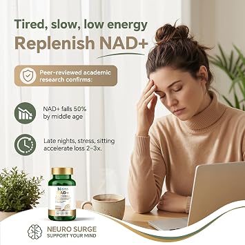 NAD+ Supplement for Men & Women with Resveratrol, 500mg NAD+ Cellular Energy Support, Anti Aging & Fatigue Reduction Formula with Green Tea, Grape Seed & Absorption Boost, 60 Capsules