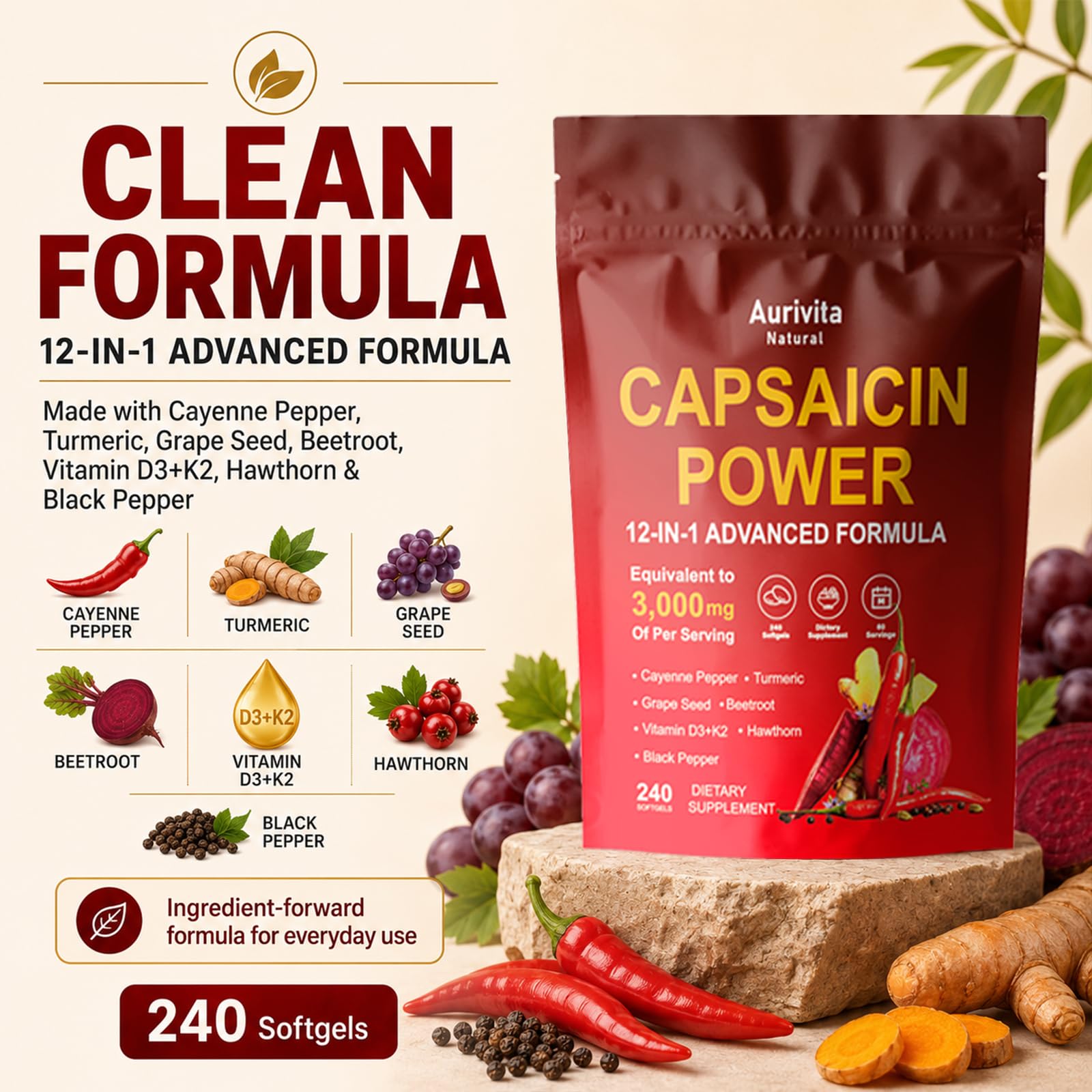 Aurivita Natural Capsaicin Softgels,Aurivita Natural Capsaicin Power,240 Capsules (1pcs) — Amazon image 3