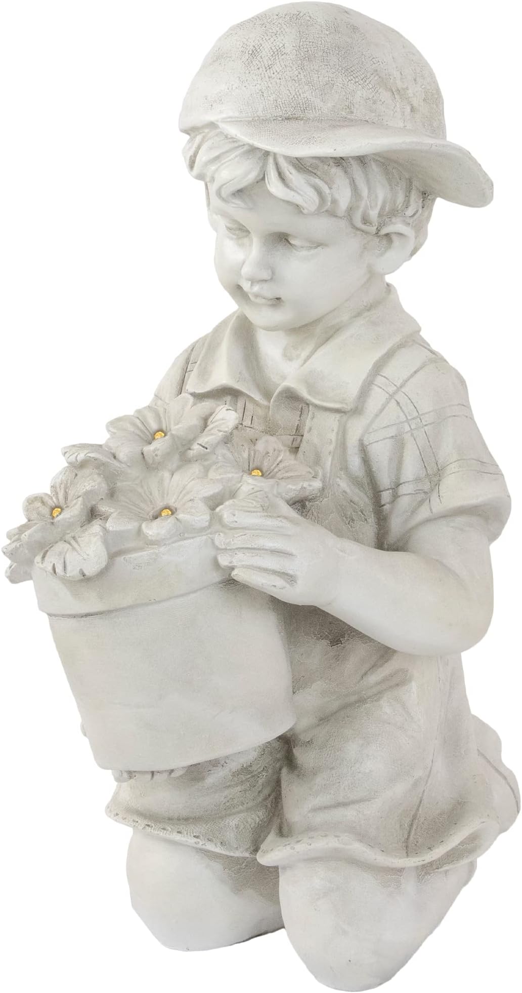 Solar Powered Garden Boy Light and Flowers Statue
