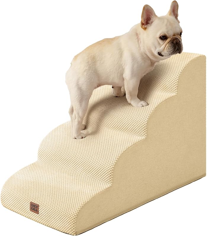 Escada Curva para Pets EHEYCIGA em Espuma, 4 Degraus para Cama Alta, 50 cm