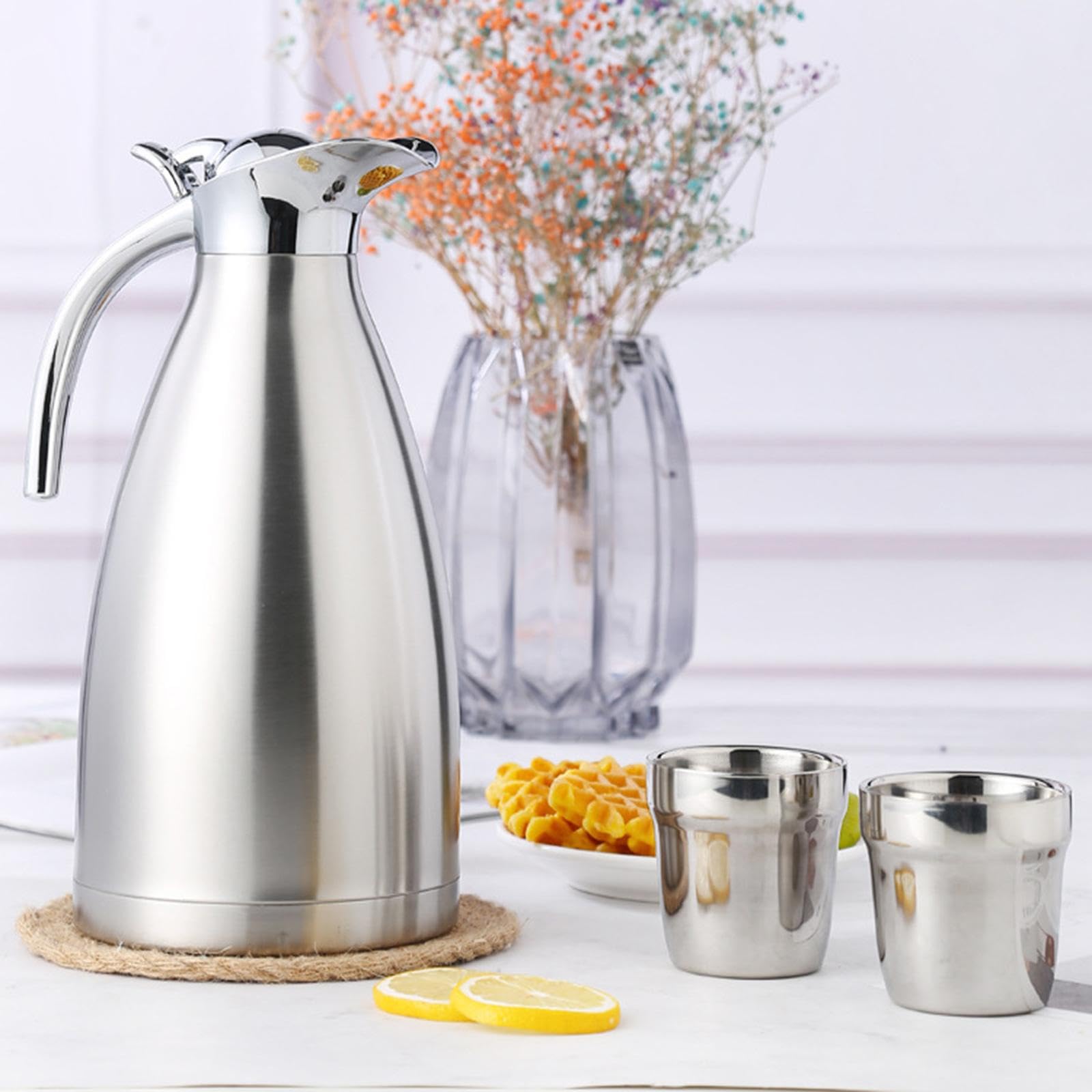 Jarra Térmica de Acero Inoxidable para Café, Jarra de Agua con Tapa Hermética, Jarra con Aislamiento Al Vacío Resistente a Temperaturas, 1.5L