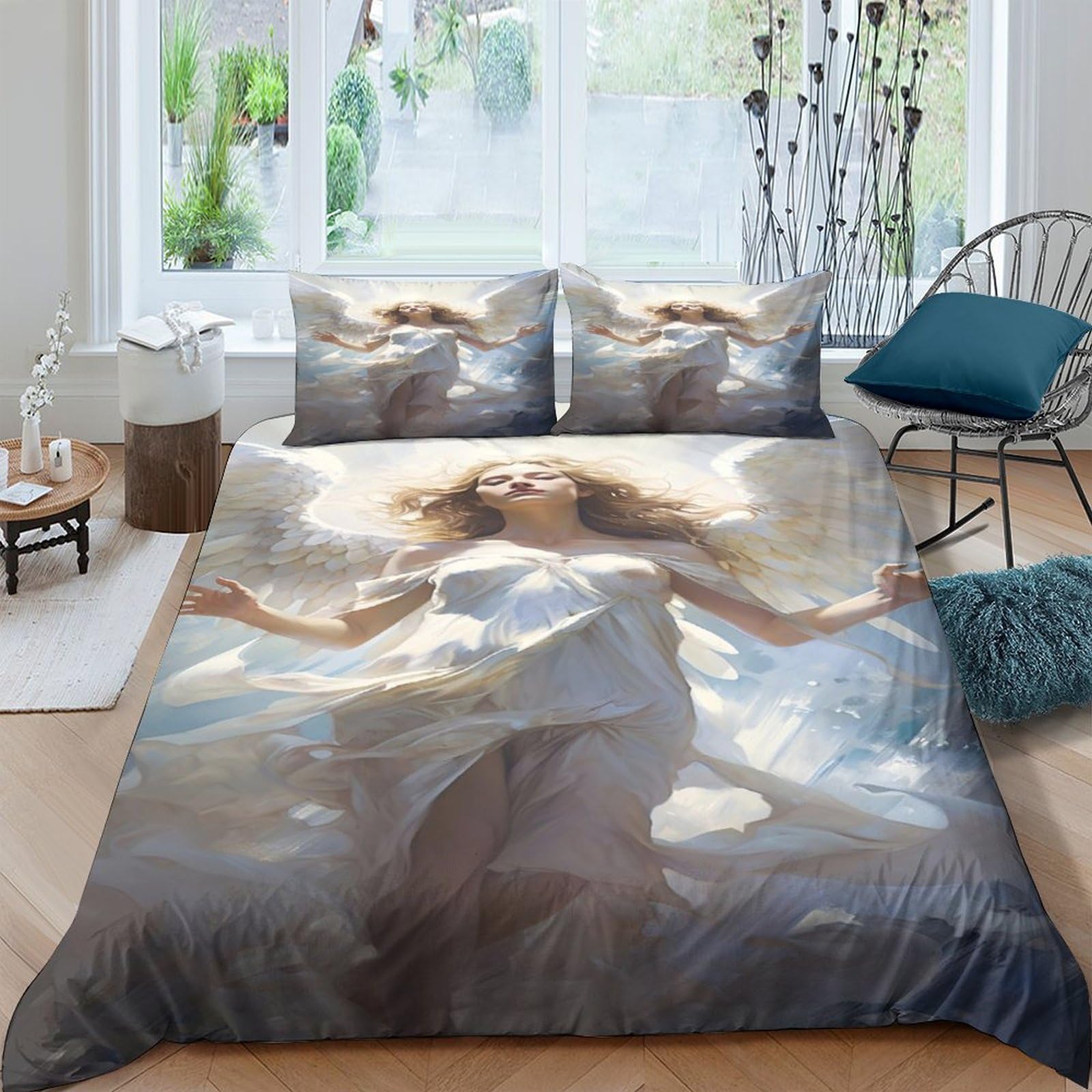 Ctjqhvkz Style-6 3D Printed Angelic Light Fitted Sheet Microfiber Soft Breathable Goddess Figure Mattress Cover Bedroom Decor Single（135X200cm）