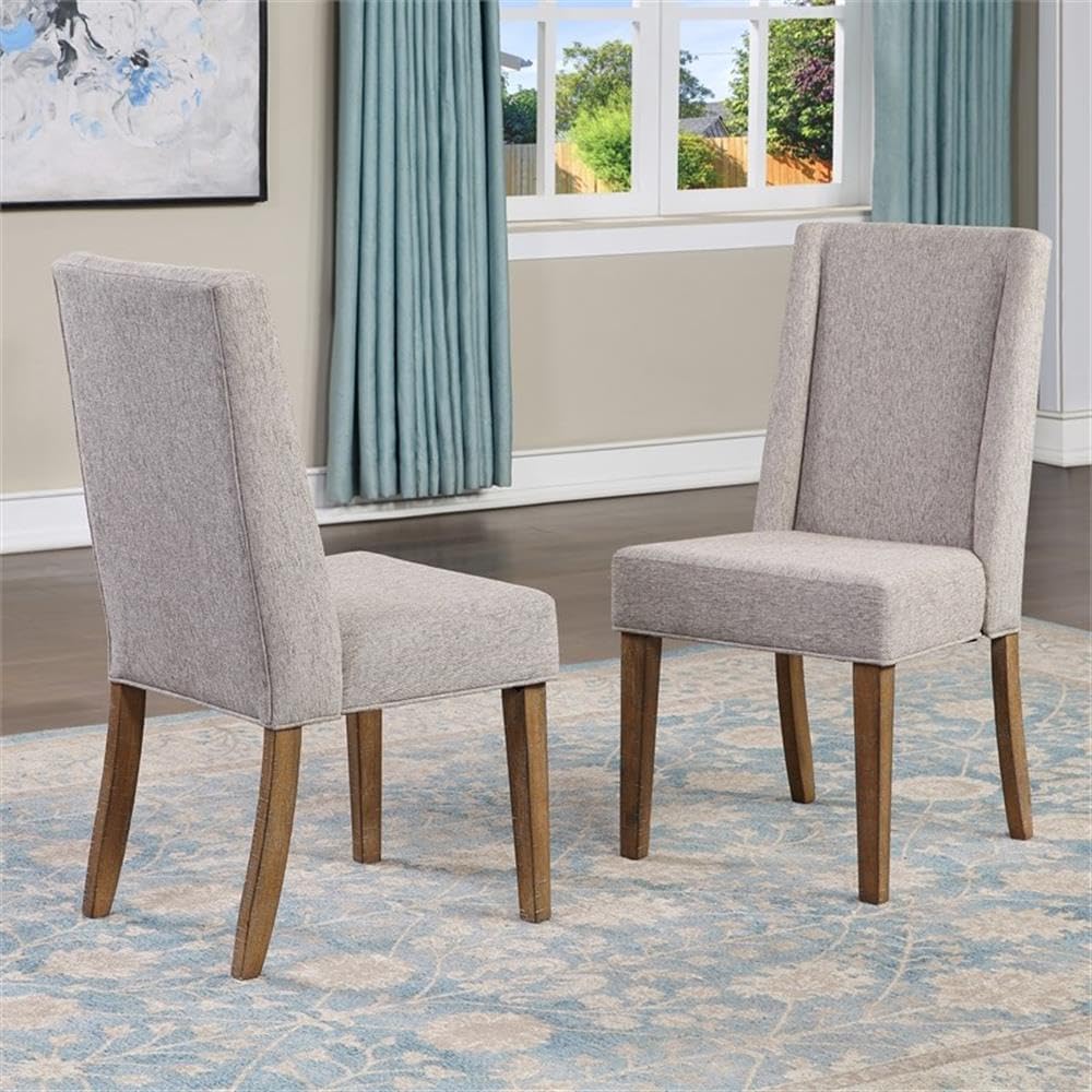 Steve Silver Furniture Riverdale Upholstered Side Chairs, Set of 2, Dining Room, Rustic Ranch Upholstered Distressed Finish, Shaped Wood Seat, Heirloom Feel, Driftwood Brown, Set of 2 Side Chair