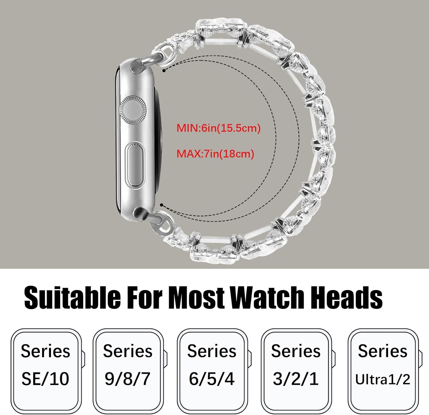 VIQIV Dressy Bracelet Compatible with Apple Watch Bands 38/40/41/42/44/45/46/49mm for Women, Stretchy Inspired Jewelry Rhinestone Luxury Metal Straps for iWatch Series 11 10 9 8 7 6 5 4 3 SE Ultra 3 2