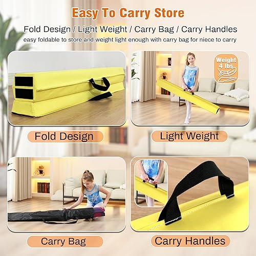 Miniatura 130 de MARFULA Viga de gimnasia plegable de 6 pies, 8 pies y 9 pies, haz de equilibrio de espuma – Extra firme – Cubierta de gamuza – Parte inferior verde