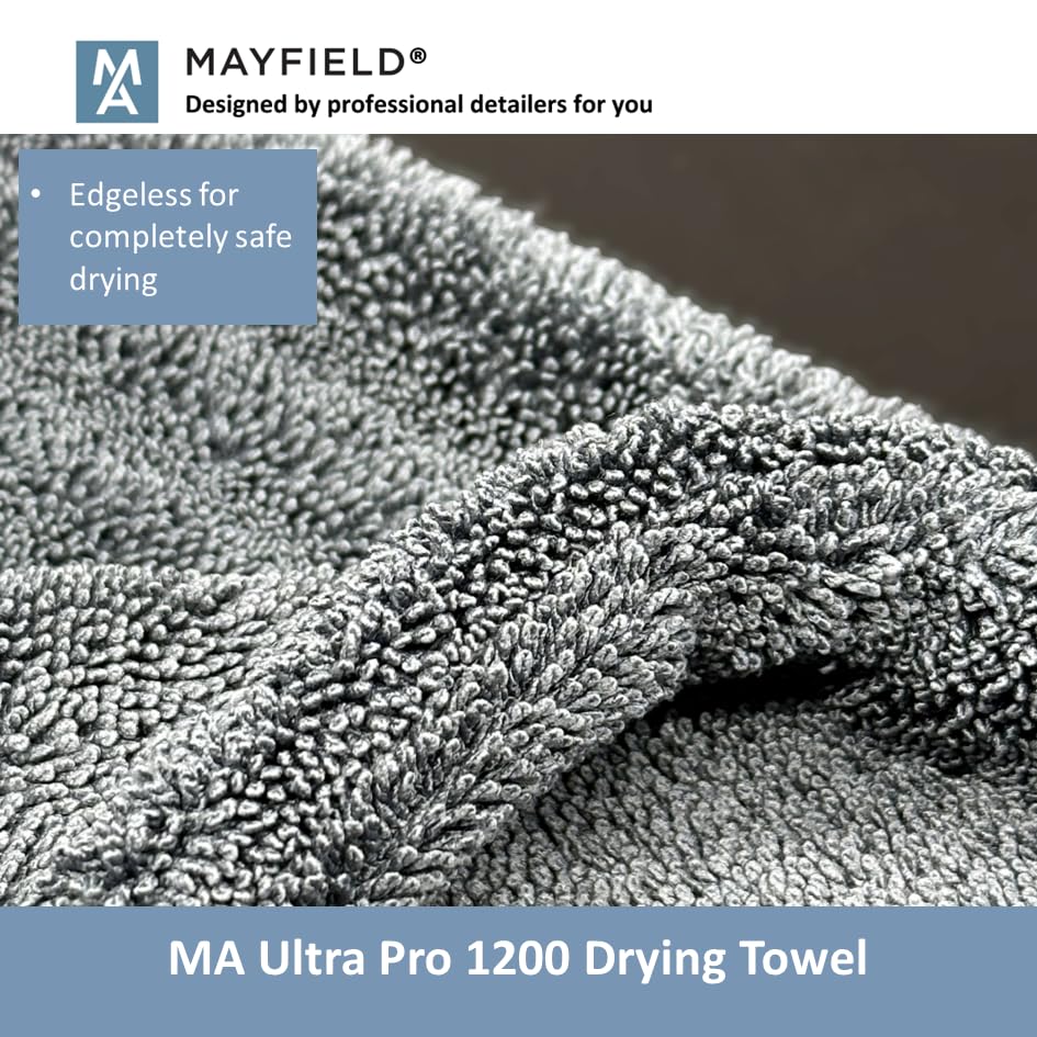 Mayfield Car Edgeless Drying Towel - 1200gsm, 90cm x 70cm, Twisted Loop Microfibre, Grey, 1200gsm Edgeless Drying Towel - Image 4