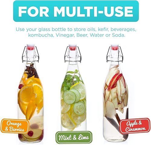 Miniatura 9 de Swing Top Glass Bottles [1 Liter / 33 fl. oz.] [Pack of 6] – Flip Top Coquito Bottles for Kombucha, Fermentation, Beer, Kefir, Wine – Airtight