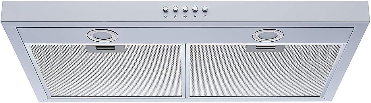 Winflo 30 In. Convertible Under Cabinet Range Hood in White with Mesh Filters and Push Buttons