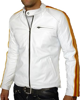 Veste en Cuir dagneau veritable Pour Homme Veste de Moto Coupe ajustee NLJUK428