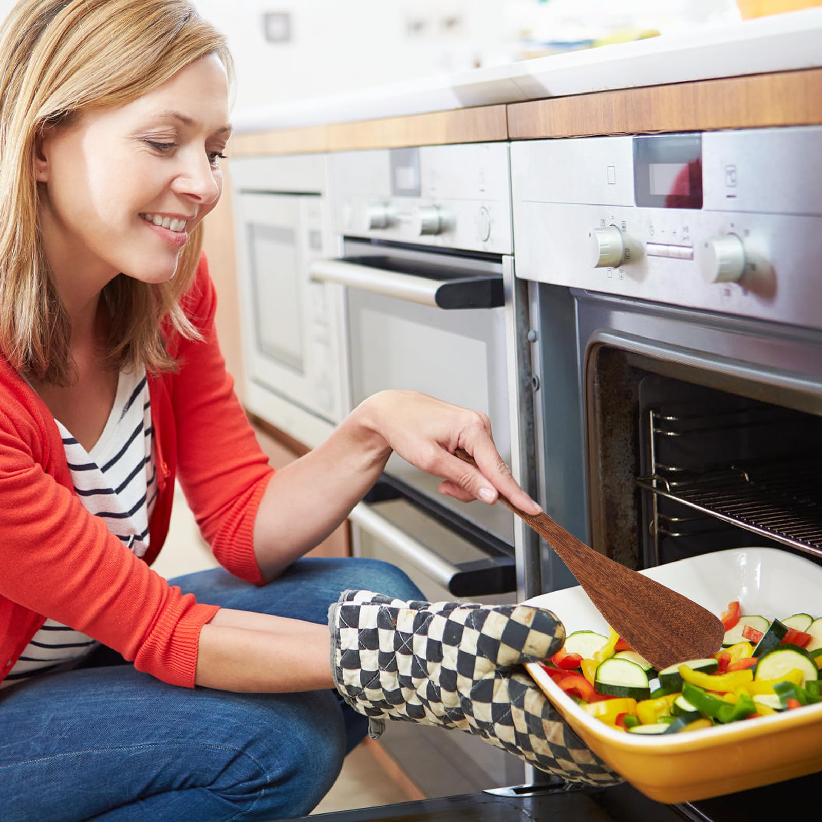 Wooden Spatula for Non Stick Cookware,Wood Utensils Set for Cooking,Long Handle Flat Frying Inclined Spatula,Healthy and High Moist Resistance (1Pcs)