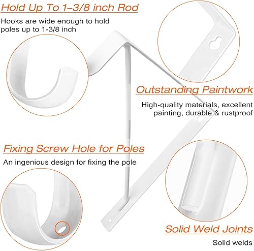 Miniatura 4 de Paquete de 4 estantes de armario resistentes y soportes de barra, soportes de estante de armario montados en la pared, soportes de estante de