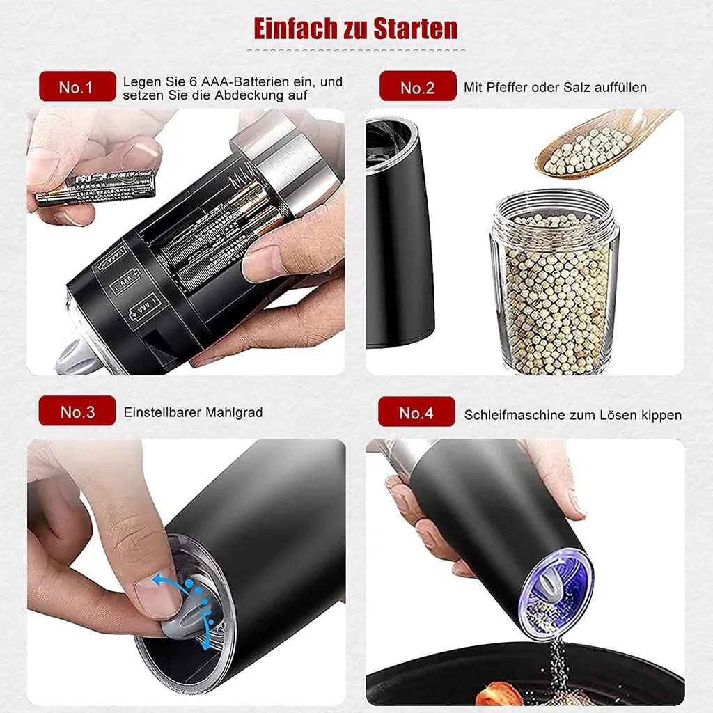 Set di macina pepe elettrico Due macina sale a batteria con base, luce LED bianca e grana regolabile | Leroy Merlin