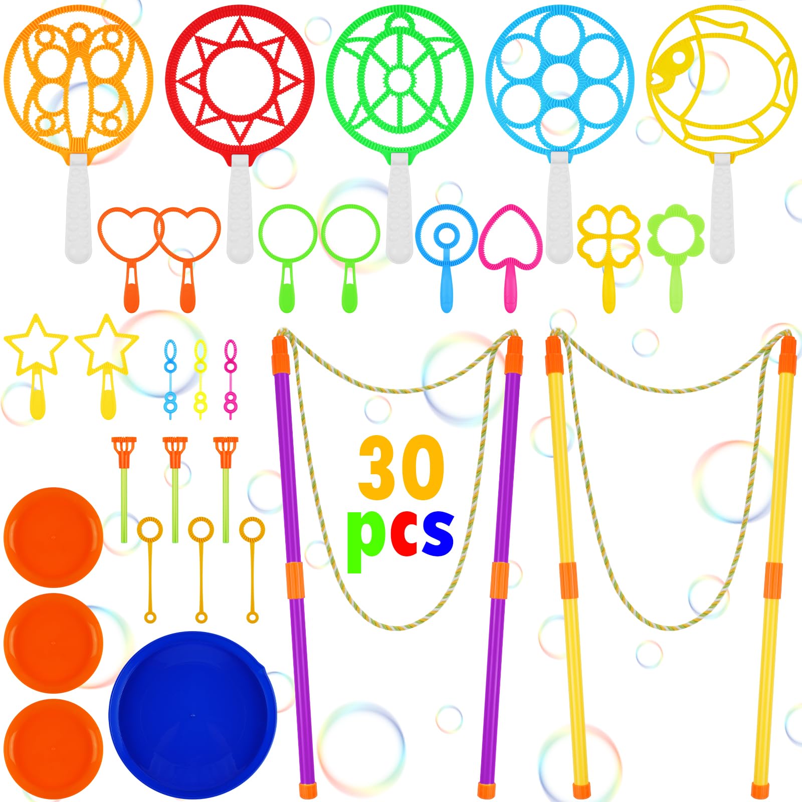 OSDUE Bubble Wands Set for Kids, Bubble Toys for Kids, Giant Bubbles Set, Bubble Making Wands Kit for KidsSummer Garden Outdoor Activity Games Toys Party Favors (30pcs)