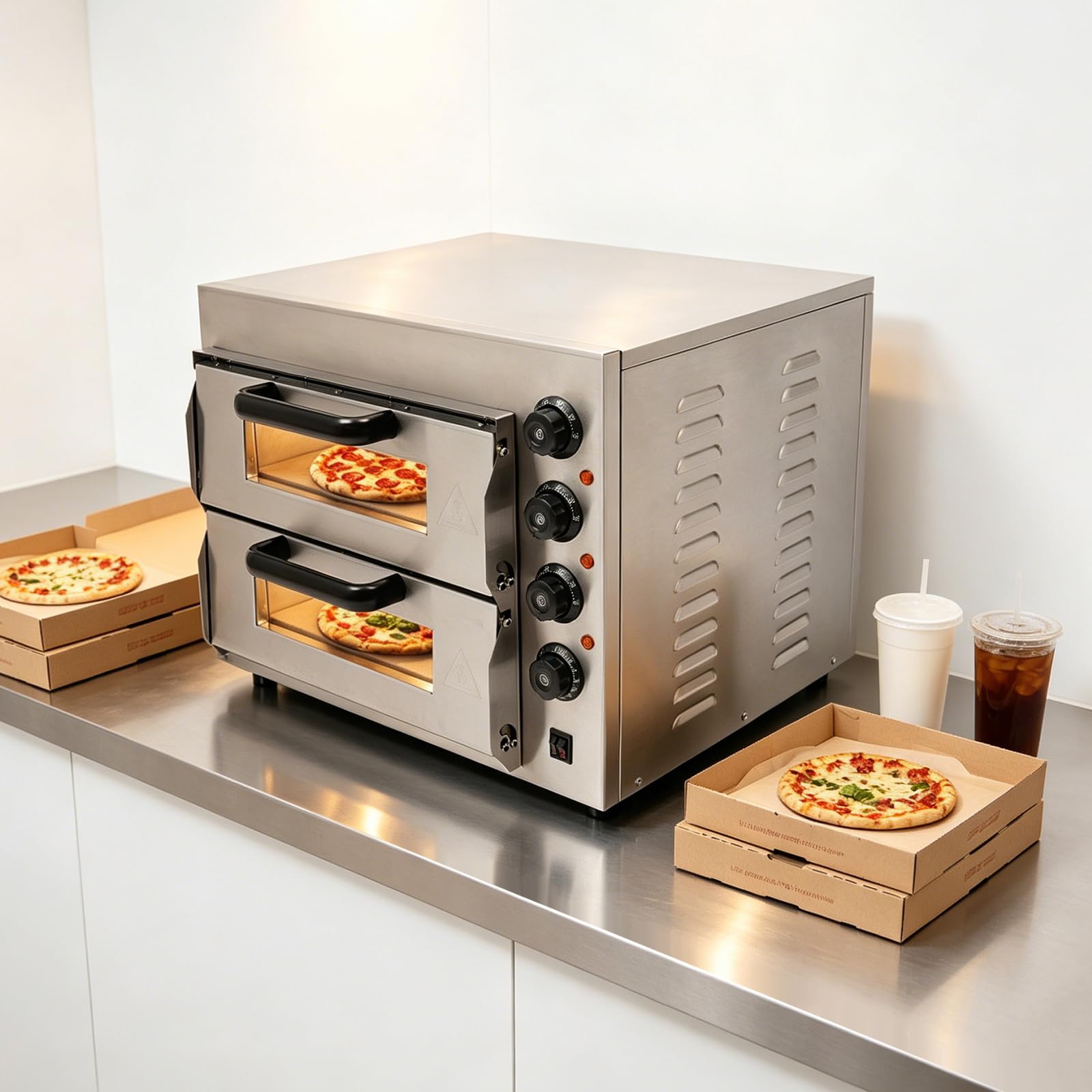 Forno elettrico a doppio piano, 3000 W, 50-350 °C, regolazione precisa della temperatura, funzione timer da 1 a 60 minuti, 20 l, in acciaio inox 201, con finestra resistente al calore, per ristoranti