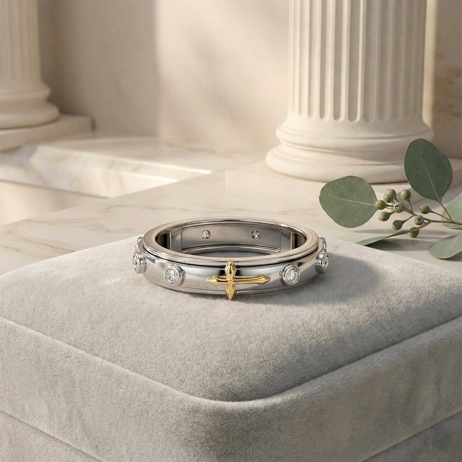 Rosary Ring 925 Sterling Silver Cross Anxiety Rings Cross Rosary Jewelry Gifts for Women #7