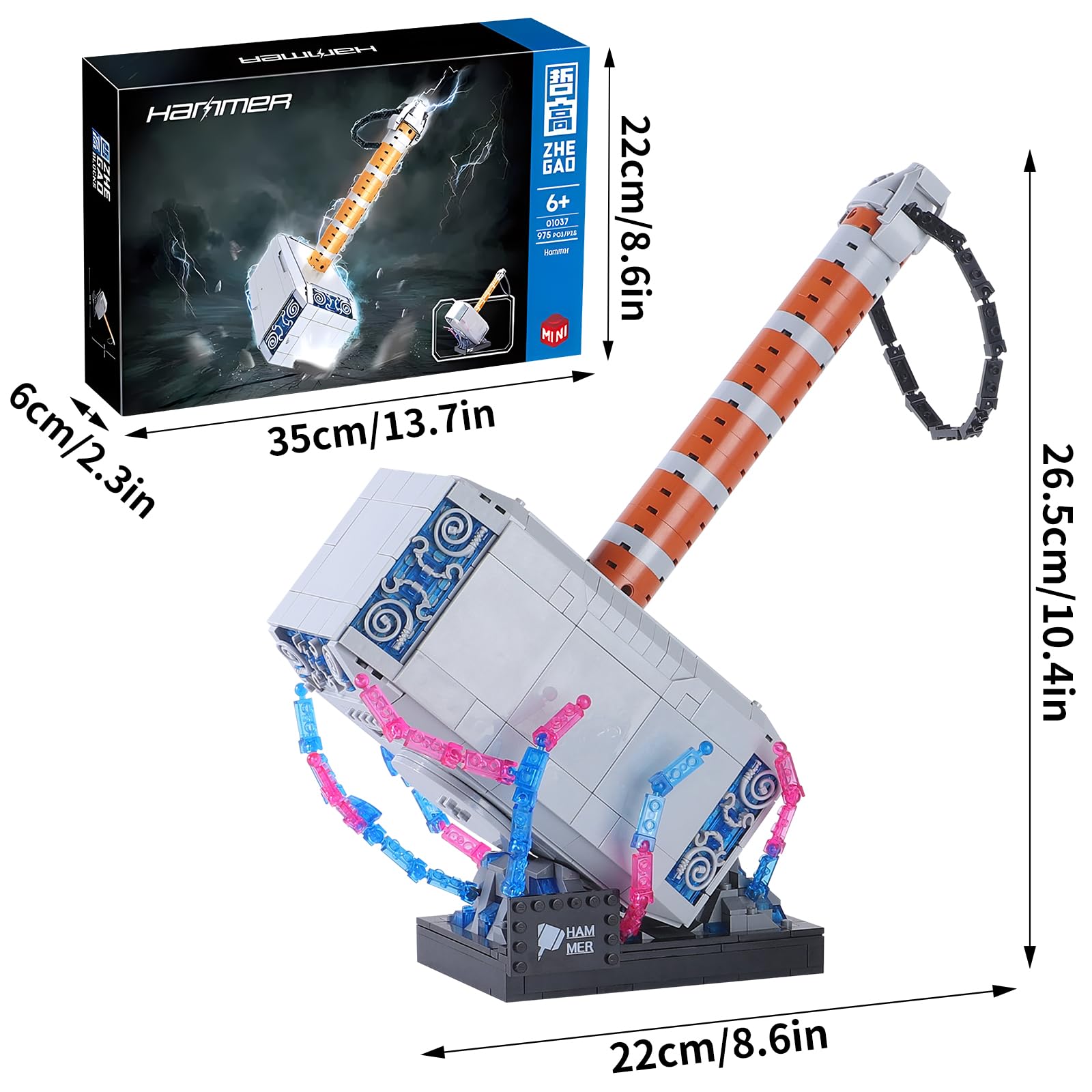 Boyorc Thor Battle Hammer Building Blocks Toys,975PCS Creative Super Hero Building Set, Gift for Adults, large - Image 3