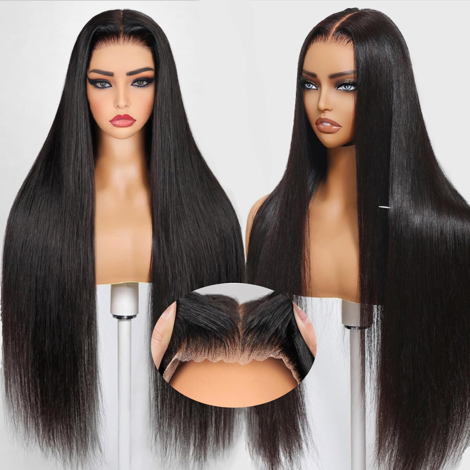 straight human hair wig glueless, 24 inch wear and go pre cut lace front wigs for women 180% brazilian virgin hair.