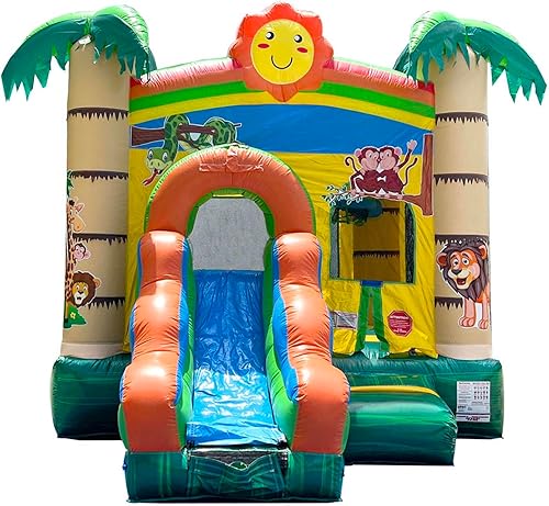 Miniatura 7 de Casa inflable con tobogán para niños (sin soplador)  18 x 12 x 14.5 pies de cara tropical sonriente patio trasero inflable  Sistema de niebla de