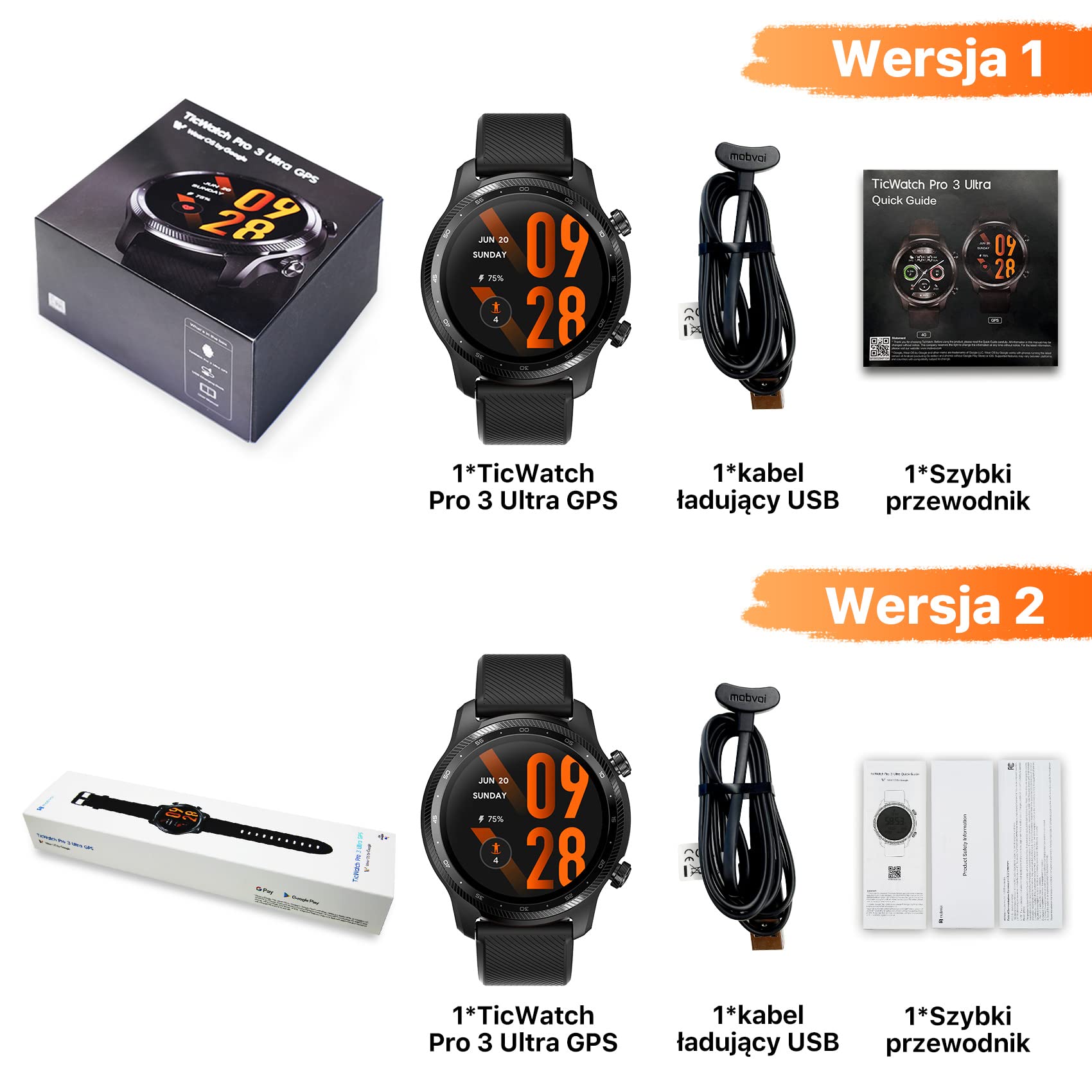 TicWatch Pro 3 Ultra 4G/LTE Smartwatch Połączenie komórkowe dla Orange eSIM Qualcomm SDW4100 i Mobvoi Dual Processor System Wear OS Smart Watch dla mężczyzn Tlen we krwi IHB Wykrywanie AFiB Ocena