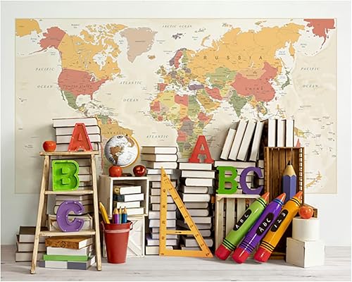 Miniatura 10 de Kate Fondos de regreso a clases de 10 x 6.5 pies para fotografía, mapa del mundo, libros de fondo, fondos de papelería, fondos de bebé, amor,