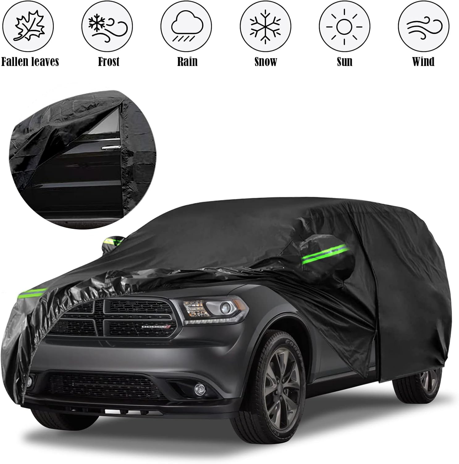 Waterproof Car Cover Replace for 2011-2025 Dodge Durango, 6 Layers Custom-Fit Outdoor All Weather Full Car Covers with Zipper Door for Snow Rain Dust Hail Protection