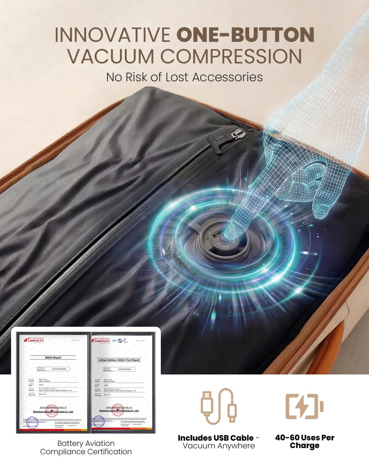 Fanwoli Rolling Vacuum Backpack Travel with One-Button Compression, Expandable Carry-On Suitcase Luggage, Approved TSA Lock & Water-Proof Laptop Compartment for Outdoor/Family/Business Trips