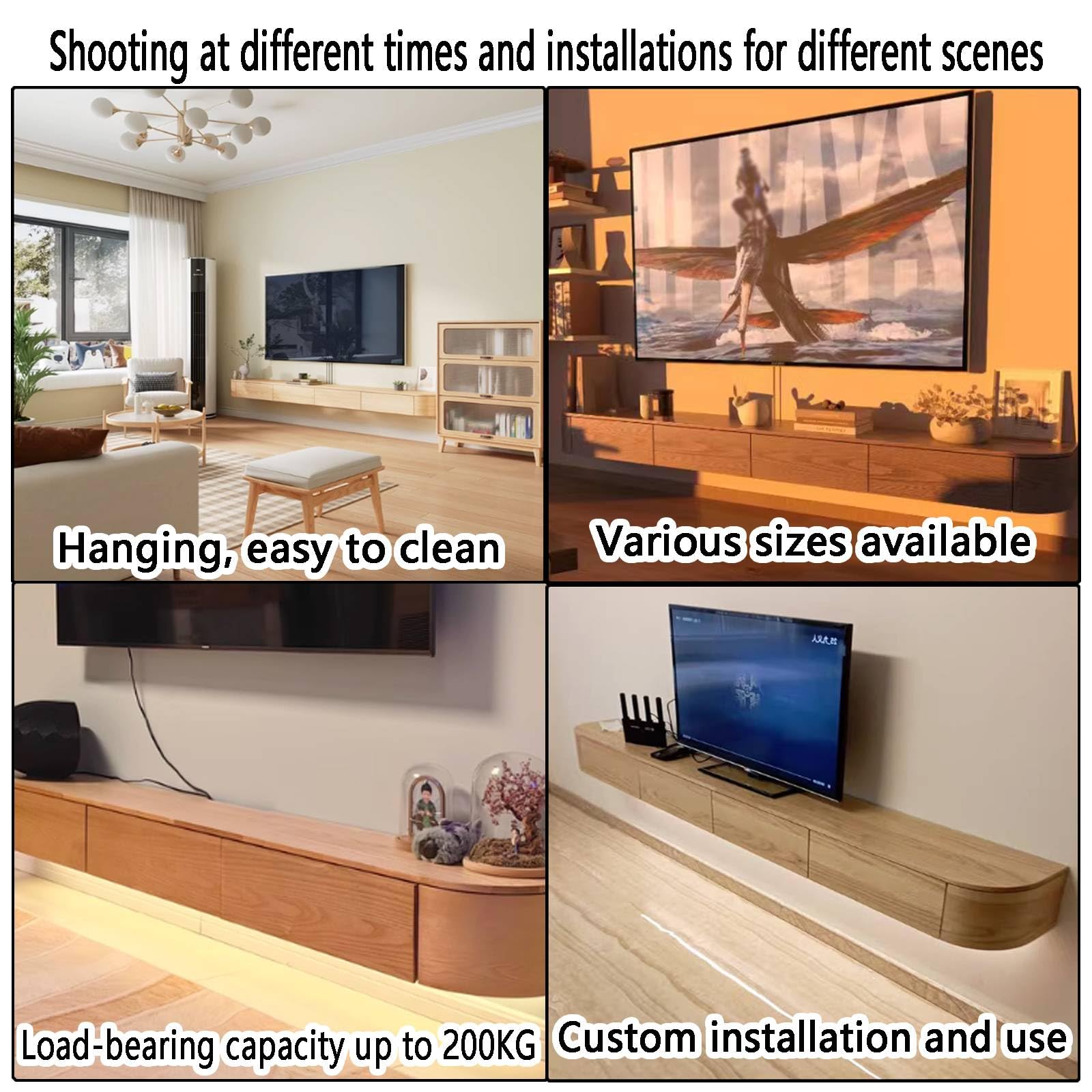 Nowoczesny pływający stojak na telewizor z wieloma kartonami Sto Minimalistyczny drewniany design TV Unit (160x30x20cm) - Slish & Functal Entertainment Fur