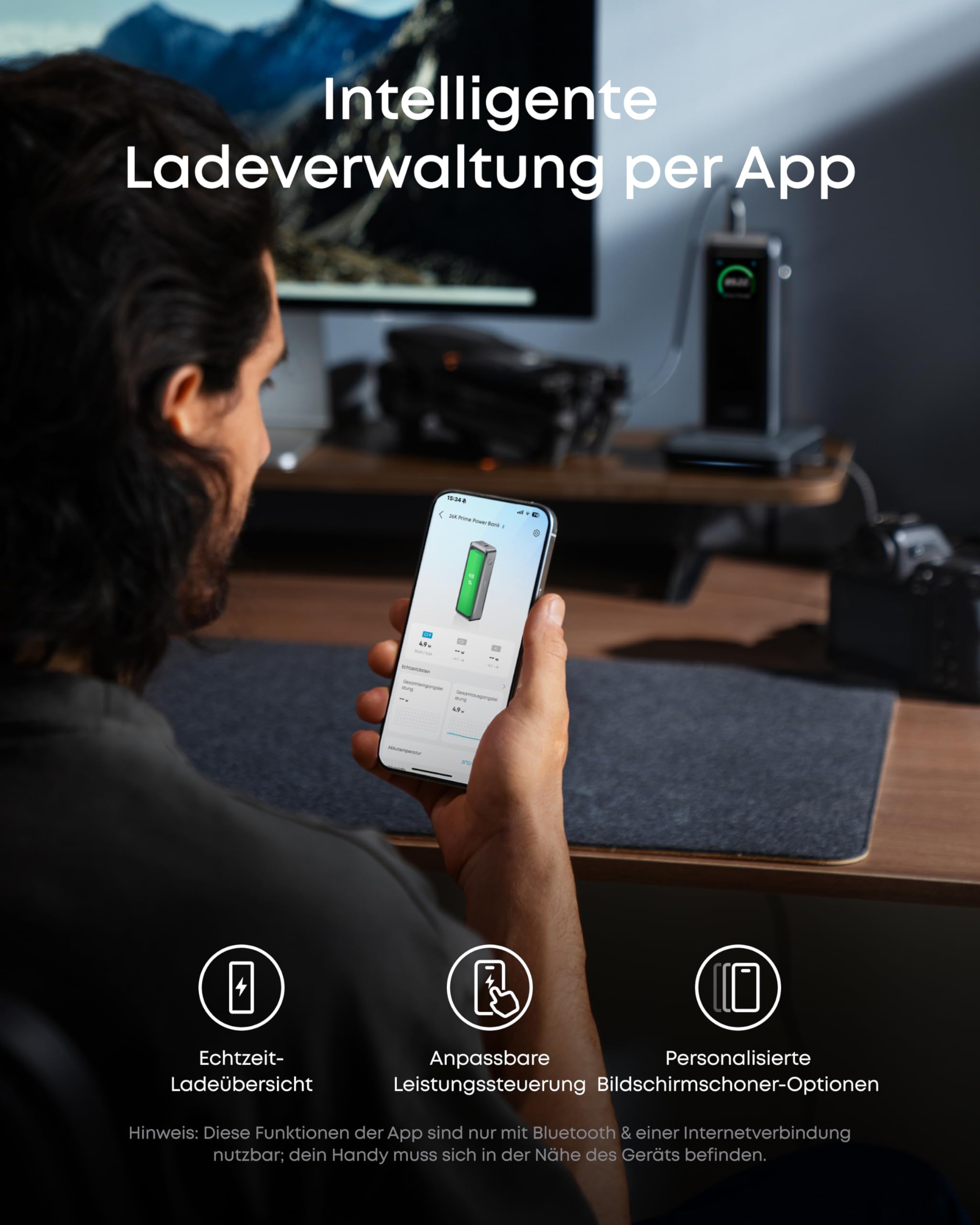 Anker Prime Powerbank 26250mAh, 300W max, bidirektionales Laden, 250W Dual-Input & 140W Single-Port, TSA-zugelassen, App-Steuerung, Display, kompatibel mit MacBook Pro & iPhone 17/16 (ohne Ladebasis)