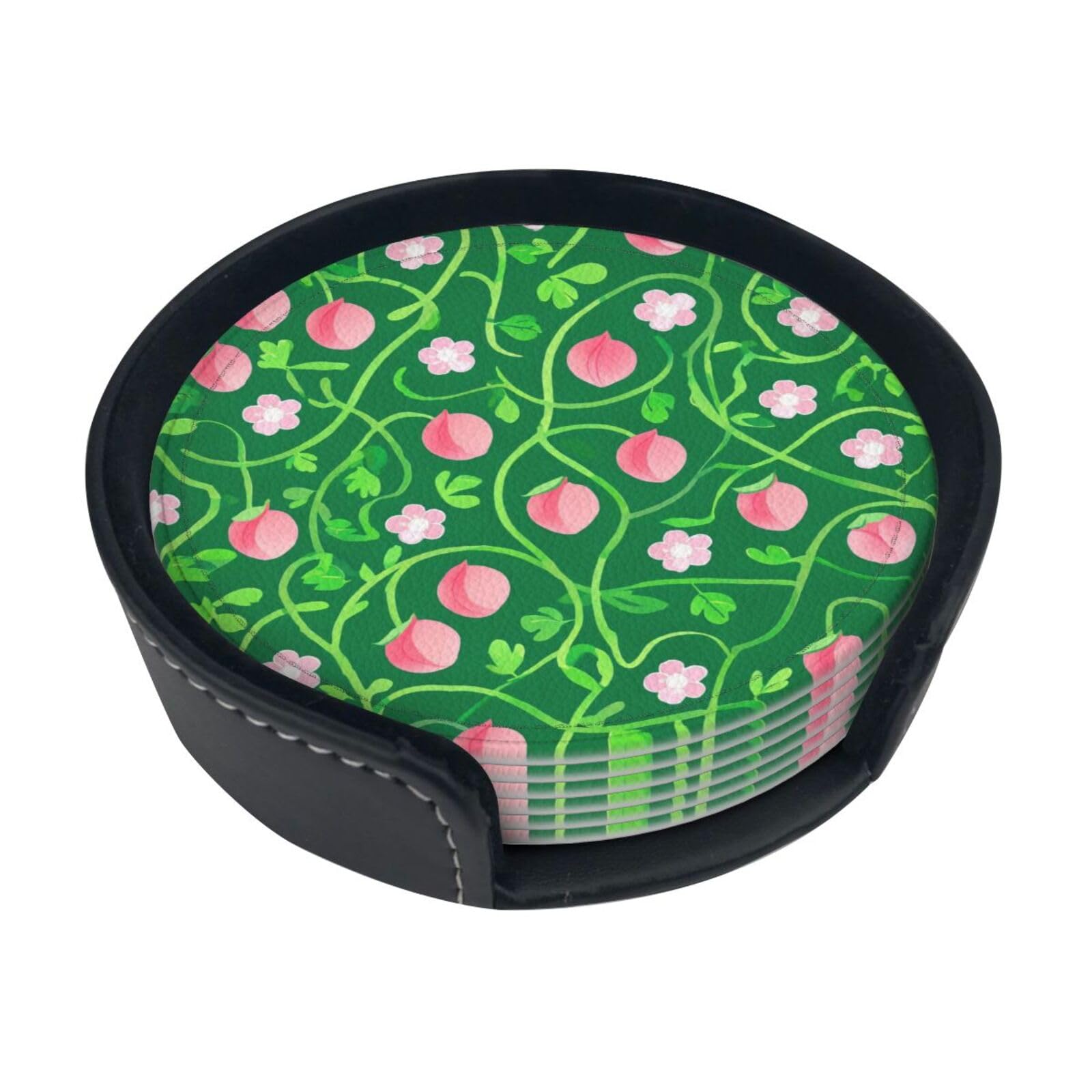 Fruit Garden Leather Coasters-Set of 6 with Storage Holder