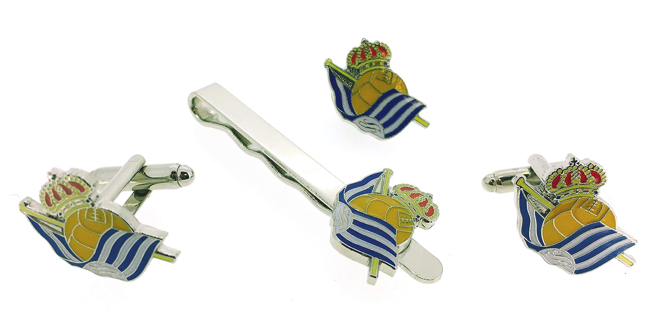 Gemelolandia | Pack Gemelos para Camisa | Pin de Solapa y Pasador de Corbata Real Sociedad Gemelos Originales Para Camisas | Para Hombres y Niños | Regalos Para Bodas, Comuniones y Otros Eventos