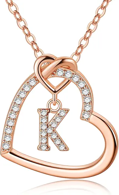 Gold Heart Initial Necklace for Women & Girls - Dainty Letter Charm Jewelry