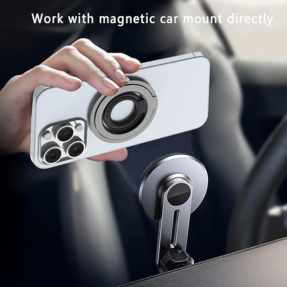 2025 Upgraded Magnetic Phone Grip Stand for Mag-Safe Phone Grip Ring Holder Compatible with iPhone 16 Pro Max Plus 15 14 13 12 16e & Samsung Oneplus Android Attached Universal Metal Ring (Grey)