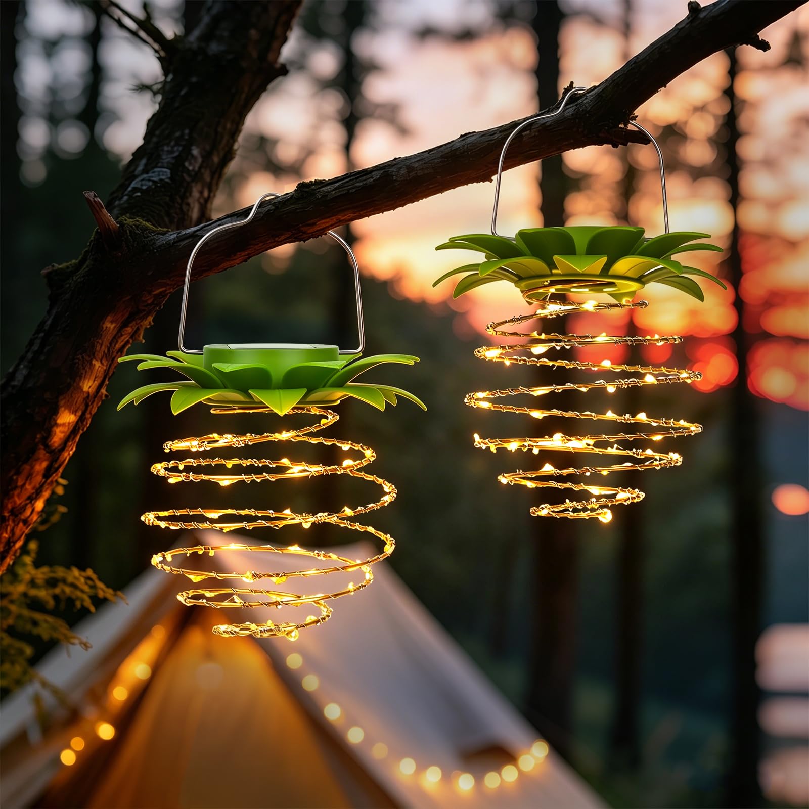 Hanging Solar Lanterns, 2 Packs Hanging Solar Lights Outdoor Garden, Solar Powerd Tree Light with Hook, Waterproof Garden Lamp, Garden Solar Lanterns Gift