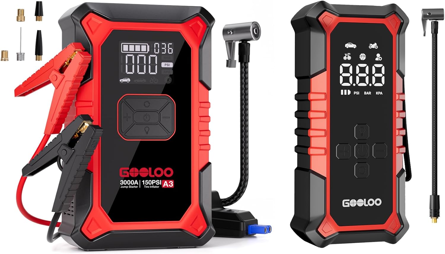 GOOLOO A3 Jump Starter with Air Compressor & GOOLOO A6 Gear Tire Inflator Portable Air Compressor 160PSI Cordless Tire Inflator