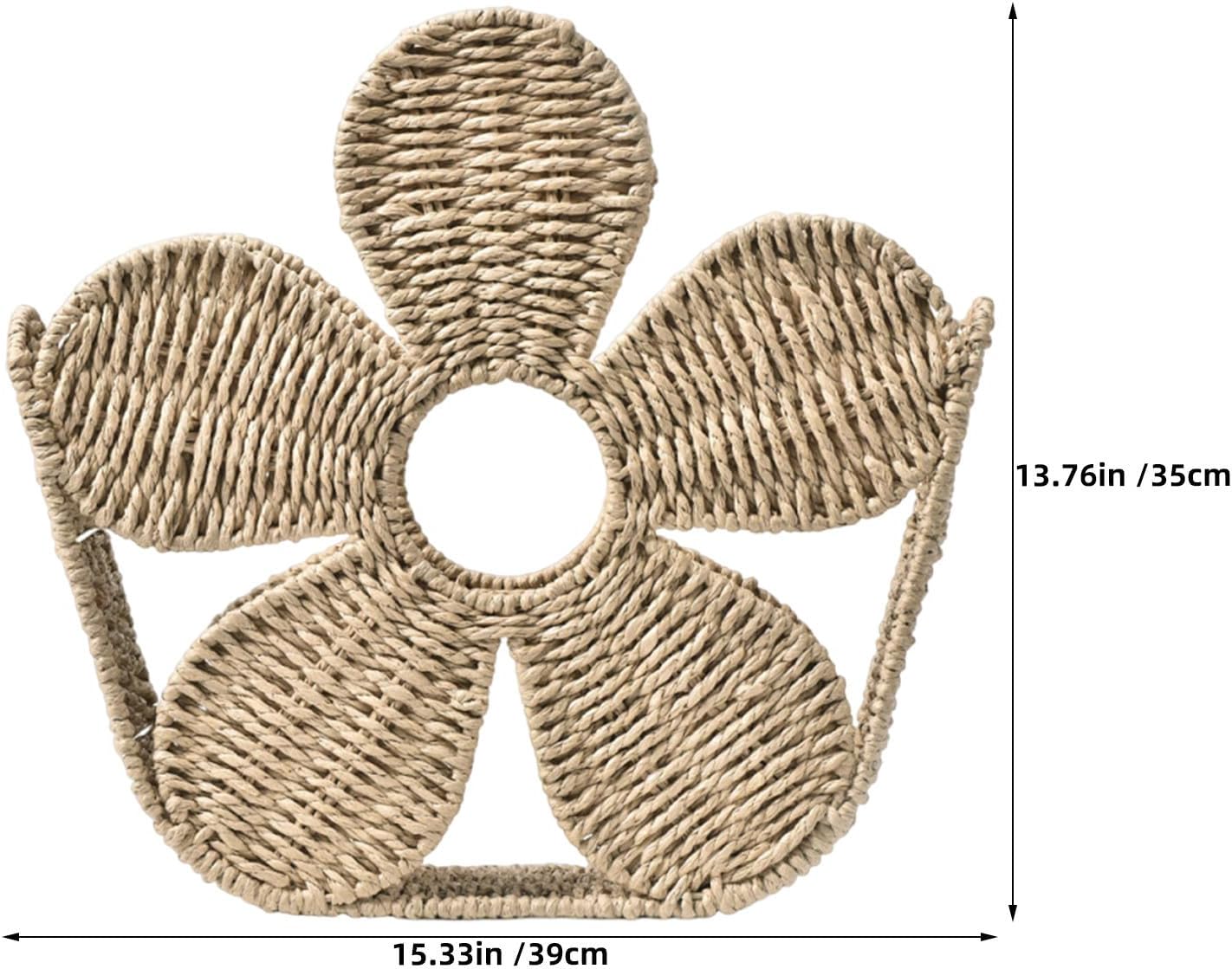 MAGICLULU Decorative Flower Shaped Magazine Storage Basket with Paper Rope and Iron, Easy-clean Surface, Strong Storage Capability, Portable Woven Magazine Holder for Couch Side and Home